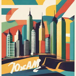 A vibrant and eye-catching poster featuring a stylized depiction of New York City