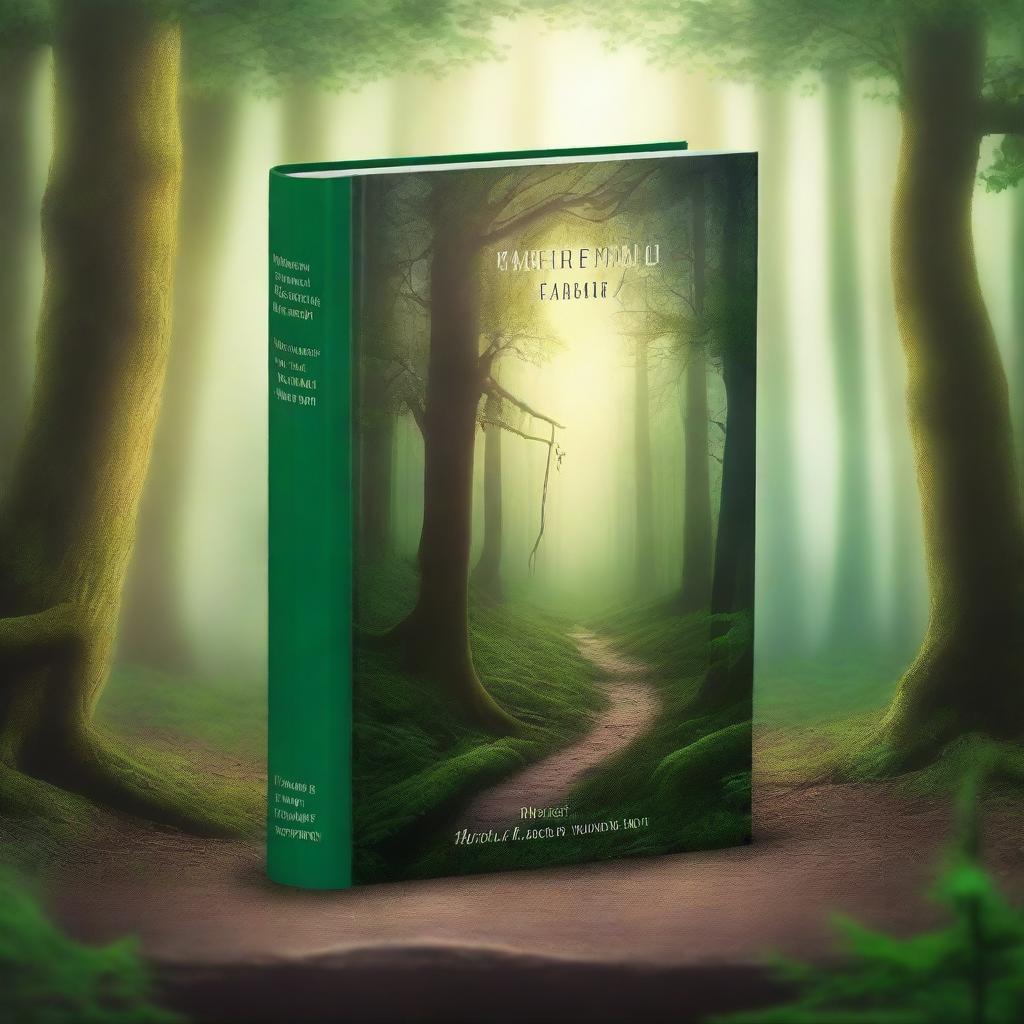 Create a book cover featuring a mysterious and enchanting forest with a hidden path