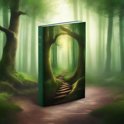 Create a book cover featuring a mysterious and enchanting forest with a hidden path