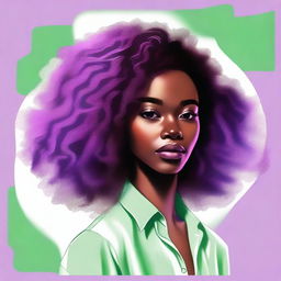 Create a modern but not realistic drawing with a harmonious gradient background in pastel shades of lilac and green