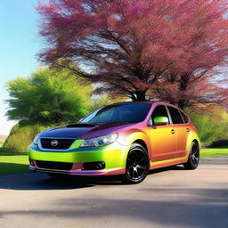 A 2008 Subaru GH3 wrapped in chameleon film