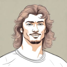 Draw a full-body image of a 29-year-old man with light brown skin and wavy hair styled in a mullet.