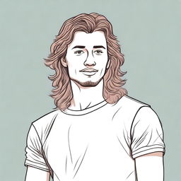 Draw a full-body image of a 29-year-old man with light brown skin and wavy hair styled in a mullet.