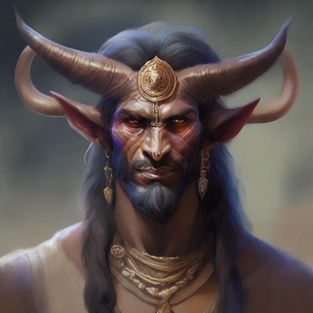 A detailed portrait of a Horned Almiraj Wild Magic Sorcerer