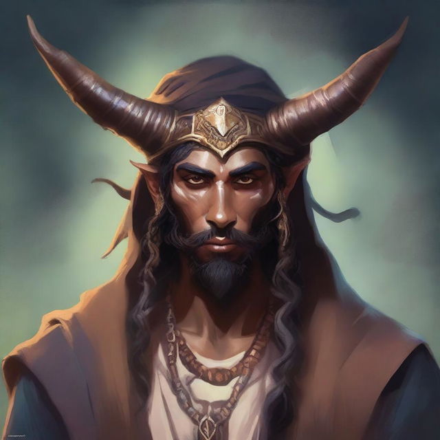 A detailed portrait of a Horned Almiraj Wild Magic Sorcerer