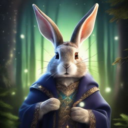 A detailed portrait of a horned rabbit dressed as a sorcerer