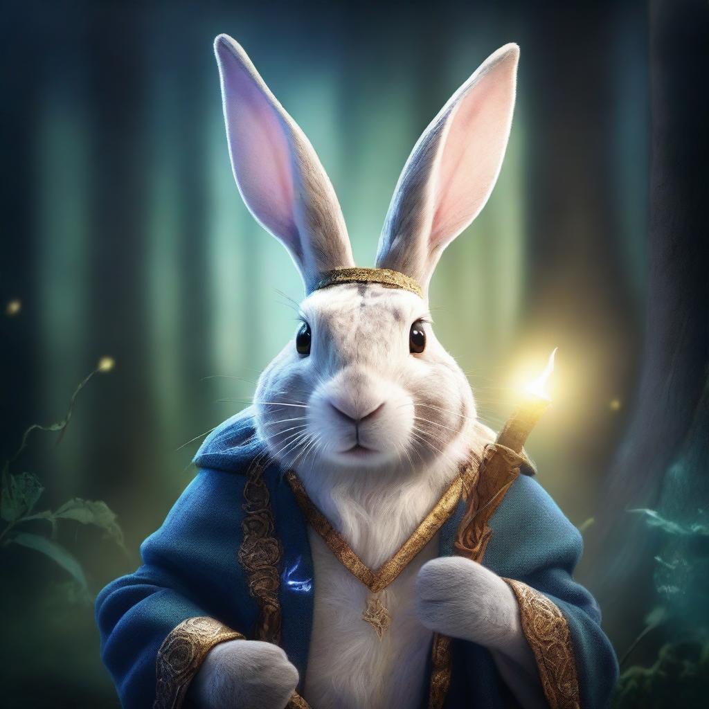 A detailed portrait of a horned rabbit dressed as a sorcerer