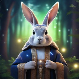 A detailed portrait of a horned rabbit dressed as a sorcerer