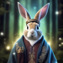 A detailed portrait of a horned rabbit dressed as a sorcerer