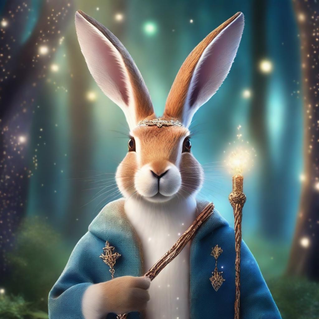 A detailed portrait of a hare with a unicorn horn, dressed as a sorcerer