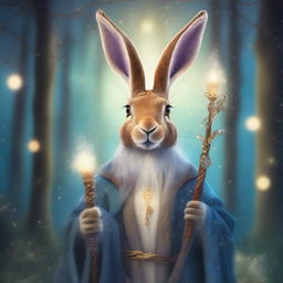 A detailed portrait of a hare with a unicorn horn, dressed as a sorcerer