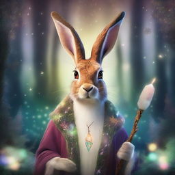 A detailed portrait of a hare with a unicorn horn, dressed as a sorcerer