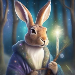 A detailed portrait of a hare with a unicorn horn, dressed as a sorcerer