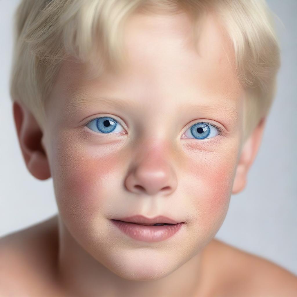 An ultra-realistic, 4K image of a blonde German boy with blue eyes, described as beautiful and perfect