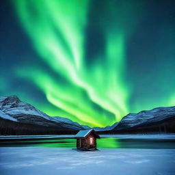 An ominous image looking out over a vast frozen lake at night