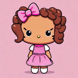 Create an image of a brown-skinned Hello Kitty character with braided hair, wearing pink clothes