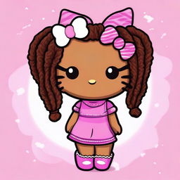 Create an image of a brown-skinned Hello Kitty with African braids, wearing a pink outfit