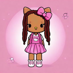 Create an image of a brown-skinned Hello Kitty with African braids, wearing a pink outfit