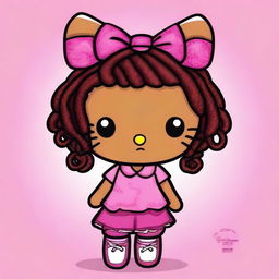 Create an image of a brown-skinned Hello Kitty with African braids, wearing a pink outfit