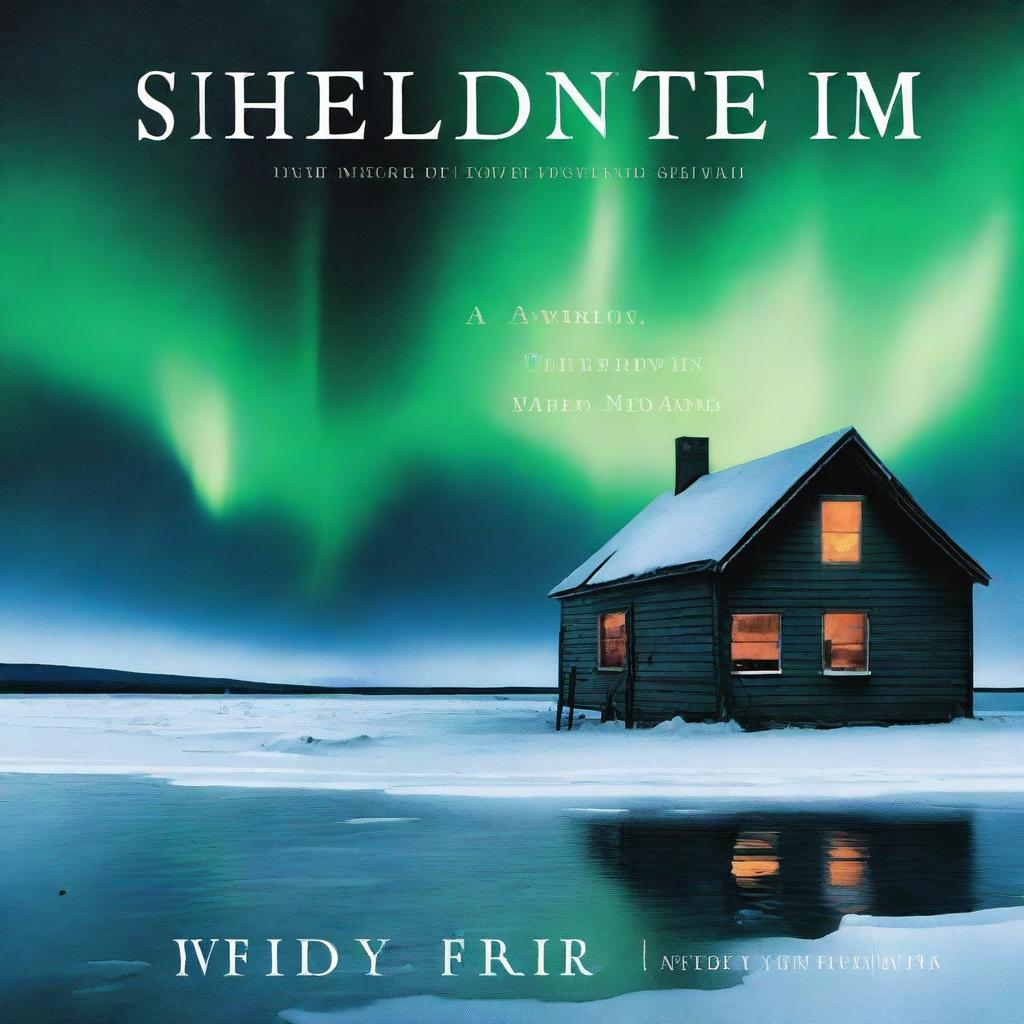 A book cover with an ominous image of a vast frozen great lake in Michigan at night with the Aurora Borealis looming in the night sky