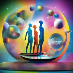 A vibrant and dynamic image that represents the concept of universal evolution, showcasing various stages of life and technological advancements in a harmonious and futuristic setting