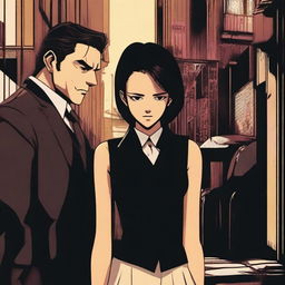 A girl of the age of 18 standing with her head down, back to back with a 22-year-old mafia boss