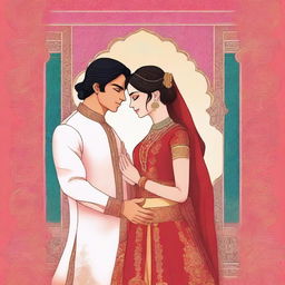 Create a romantic novel book poster in an Indian manga style