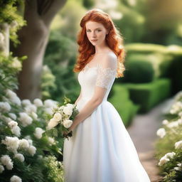 A beautiful young bride with ginger hair and green eyes