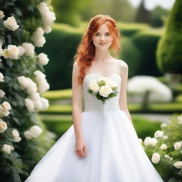 A beautiful young bride with ginger hair and green eyes