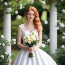 A beautiful young bride with ginger hair and green eyes