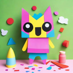 A DIY craft project featuring a paper Toca Boca character