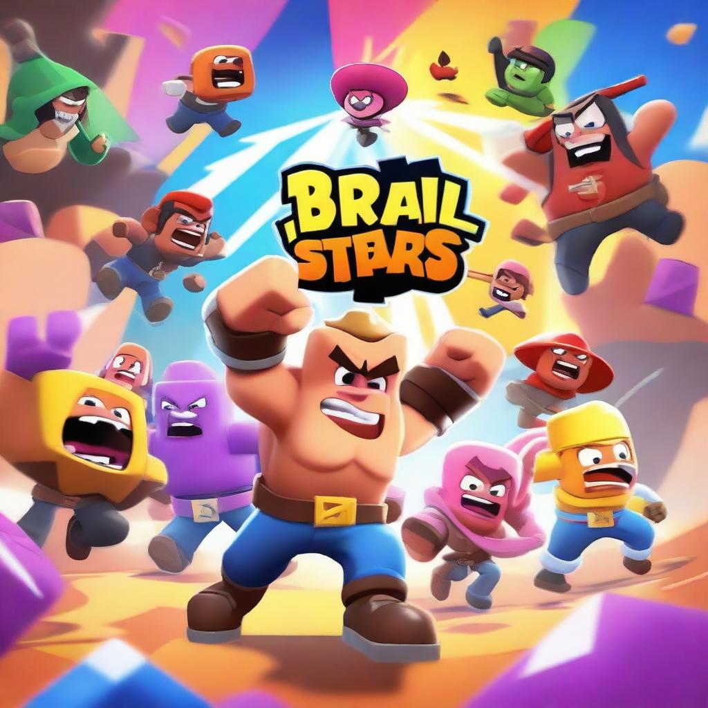 A dynamic and action-packed scene featuring a player facing off against the top 4 global ranked players in Brawl Stars