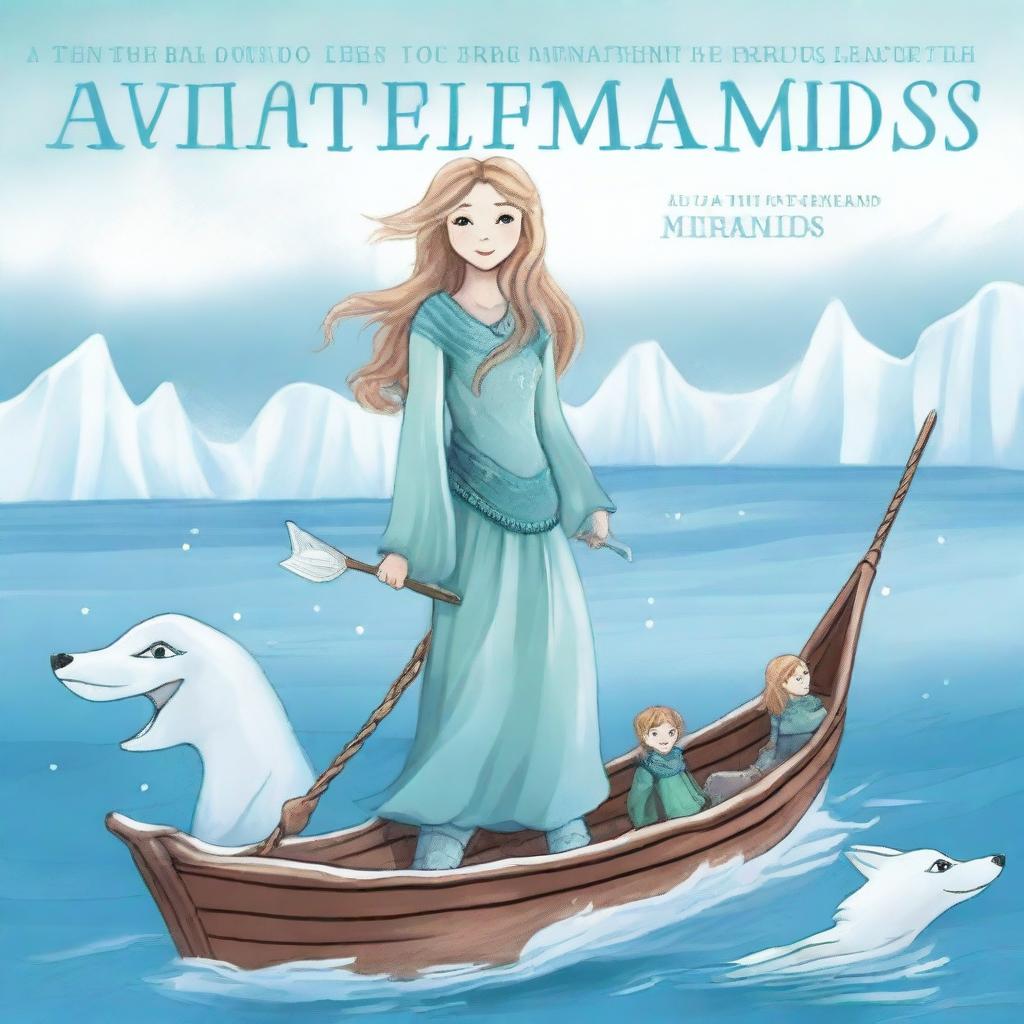 Design a book cover for the maritime-themed young adult novel ‘The Adventures of 3lsa and the Arctic Mermaids’