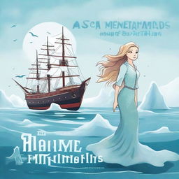 Design a book cover for the maritime-themed young adult novel ‘The Adventures of 3lsa and the Arctic Mermaids’