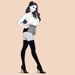 A detailed illustration of Ariana Grande wearing stylish stockings