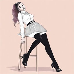 A detailed illustration of Ariana Grande wearing stylish stockings