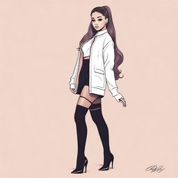 A detailed illustration of Ariana Grande wearing stylish stockings