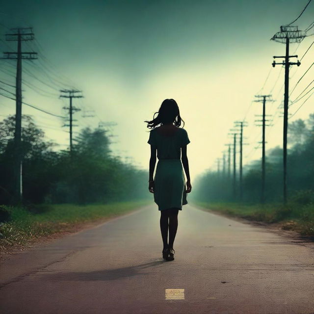 A movie poster named 'Oru Kaalai Neram' featuring a girl walking alone on an empty road