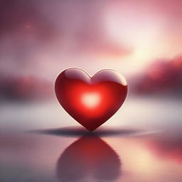 A surreal and dreamy image featuring a glowing red heart floating in a mystical landscape
