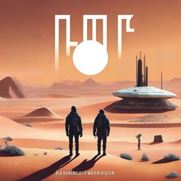 Create a book cover featuring an abstract representation of a futuristic technological dystopian desert environment