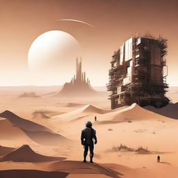 Create a book cover featuring an abstract representation of a futuristic technological dystopian desert environment