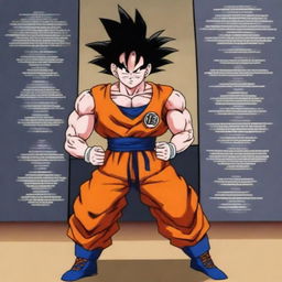 Goku from Dragonball Z performing an intense workout in a gym setting, surrounded by motivational gym quotes on the walls