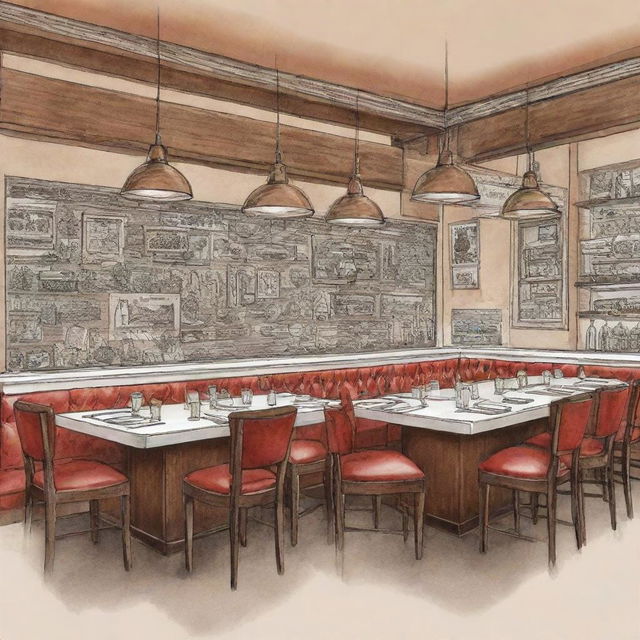 Illustrate a distinctive restaurant with a specific theme.