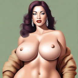 A woman with an extremely large chest, depicted in a tasteful and artistic manner