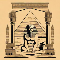 An incredible and detailed drawing for a T-shirt featuring ancient Egypt