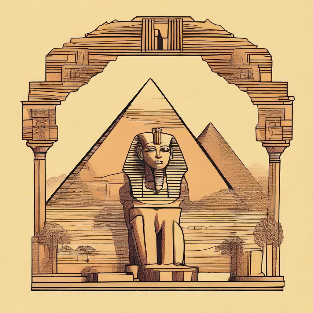 An incredible and detailed drawing for a T-shirt featuring ancient Egypt