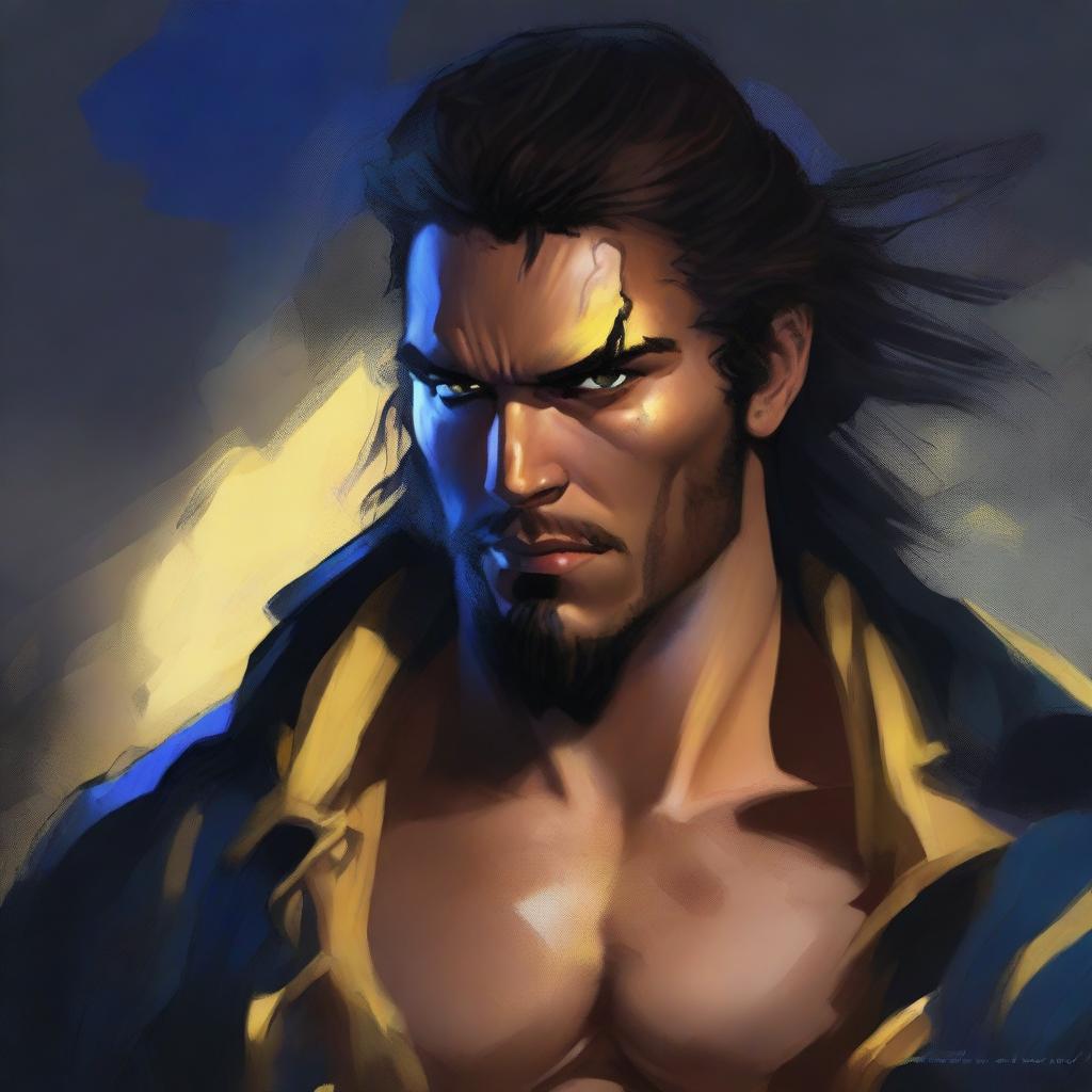 A high-resolution painting of a rough and handsome pirate in his mid-20s