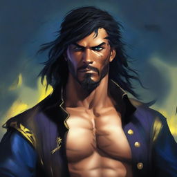 A high-resolution painting of a rough and handsome pirate in his mid-20s