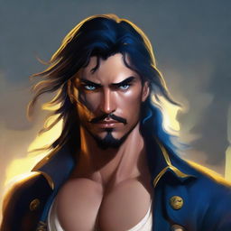 A high-resolution painting of a rough and handsome pirate in his mid-20s