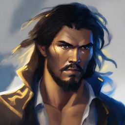 A high-resolution painting of a rough and handsome pirate in his mid-20s